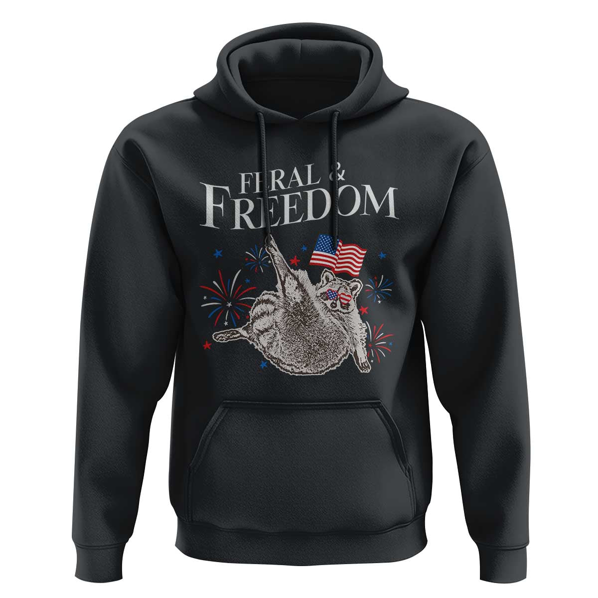 Funny Feral And Free Hoodie 4th of July Patriotic Raccoon With American Flag - Wonder Print Shop