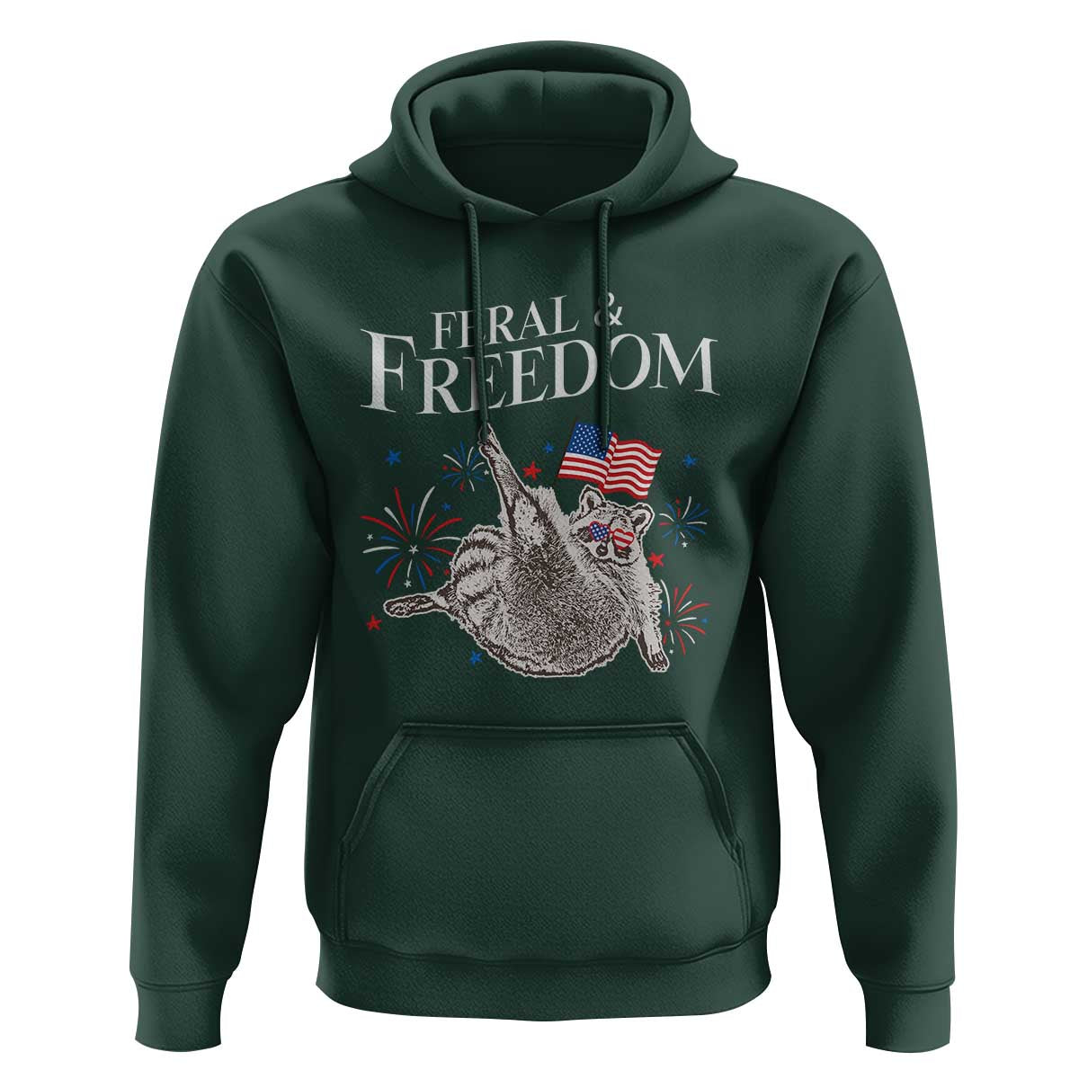 Funny Feral And Free Hoodie 4th of July Patriotic Raccoon With American Flag - Wonder Print Shop