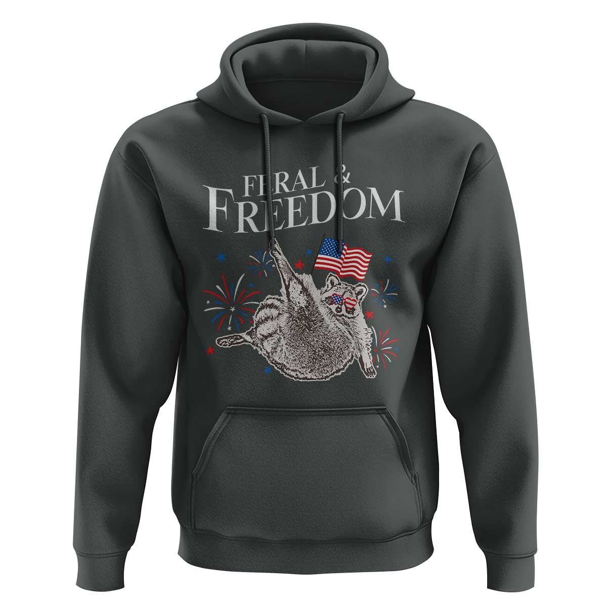 Funny Feral And Free Hoodie 4th of July Patriotic Raccoon With American Flag - Wonder Print Shop