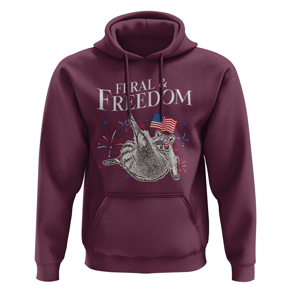 Funny Feral And Free Hoodie 4th of July Patriotic Raccoon With American Flag - Wonder Print Shop
