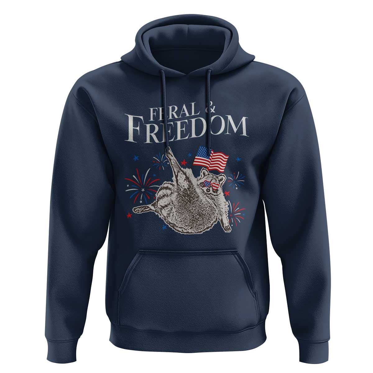 Funny Feral And Free Hoodie 4th of July Patriotic Raccoon With American Flag - Wonder Print Shop