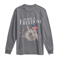 Funny Feral And Free Long Sleeve Shirt 4th of July Patriotic Raccoon With American Flag - Wonder Print Shop