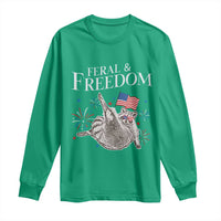 Funny Feral And Free Long Sleeve Shirt 4th of July Patriotic Raccoon With American Flag - Wonder Print Shop
