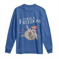 Funny Feral And Free Long Sleeve Shirt 4th of July Patriotic Raccoon With American Flag - Wonder Print Shop