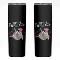 Funny Feral And Free Skinny Tumbler 4th of July Patriotic Raccoon With American Flag - Wonder Print Shop