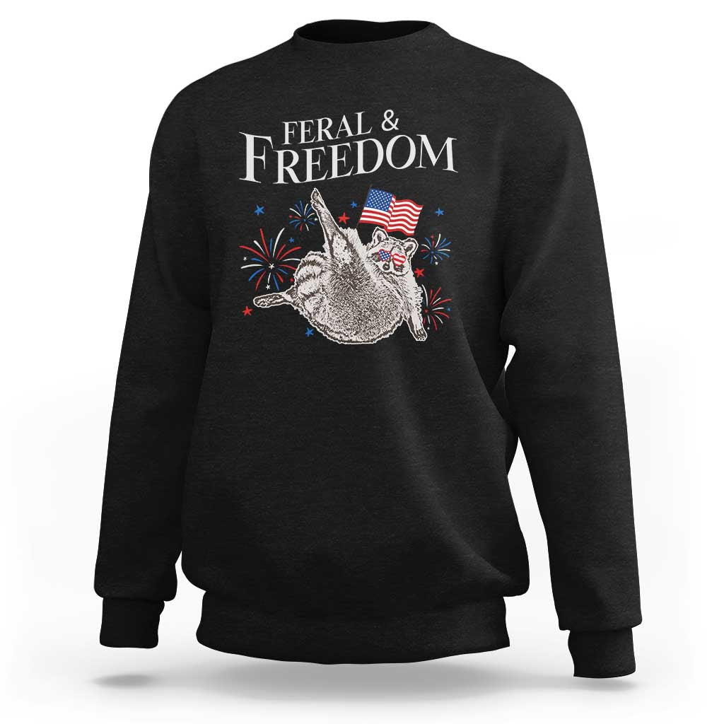 Funny Feral And Free Sweatshirt 4th of July Patriotic Raccoon With American Flag - Wonder Print Shop