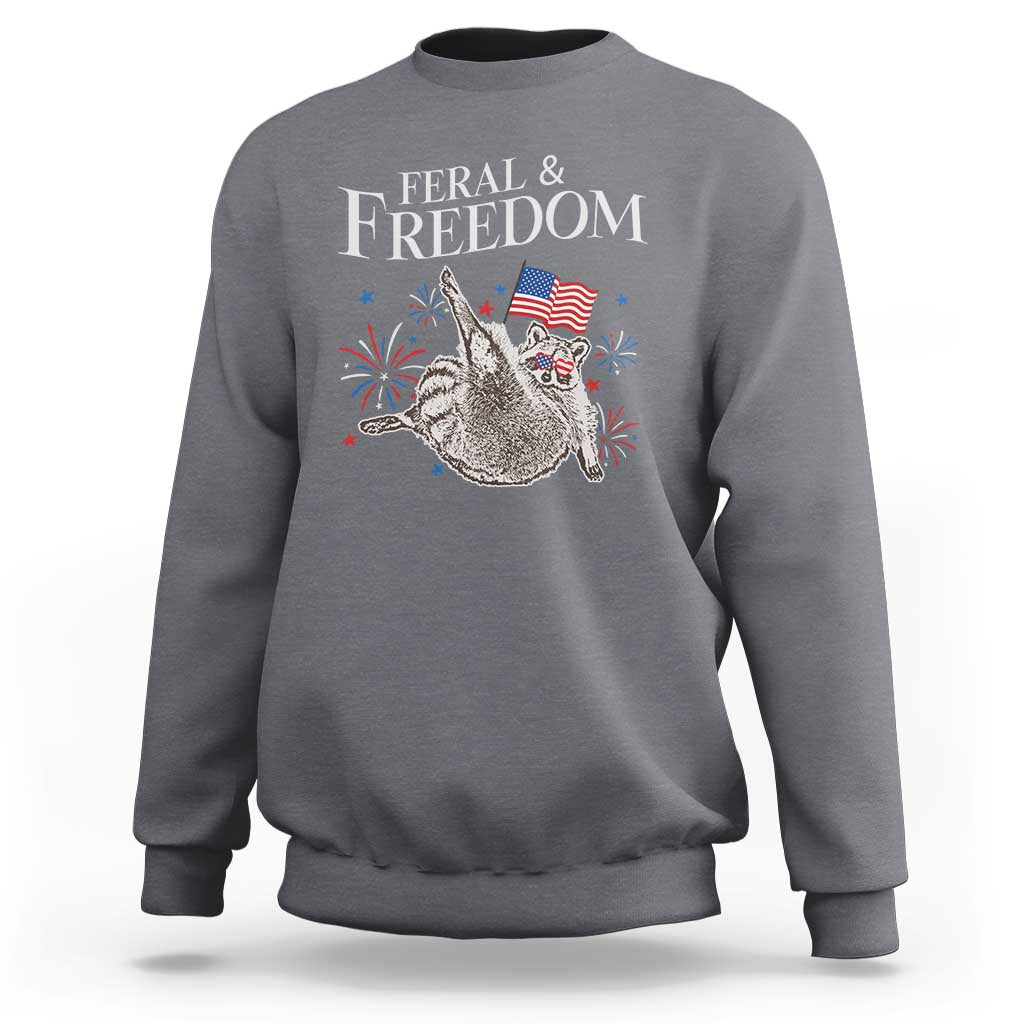 Funny Feral And Free Sweatshirt 4th of July Patriotic Raccoon With American Flag - Wonder Print Shop