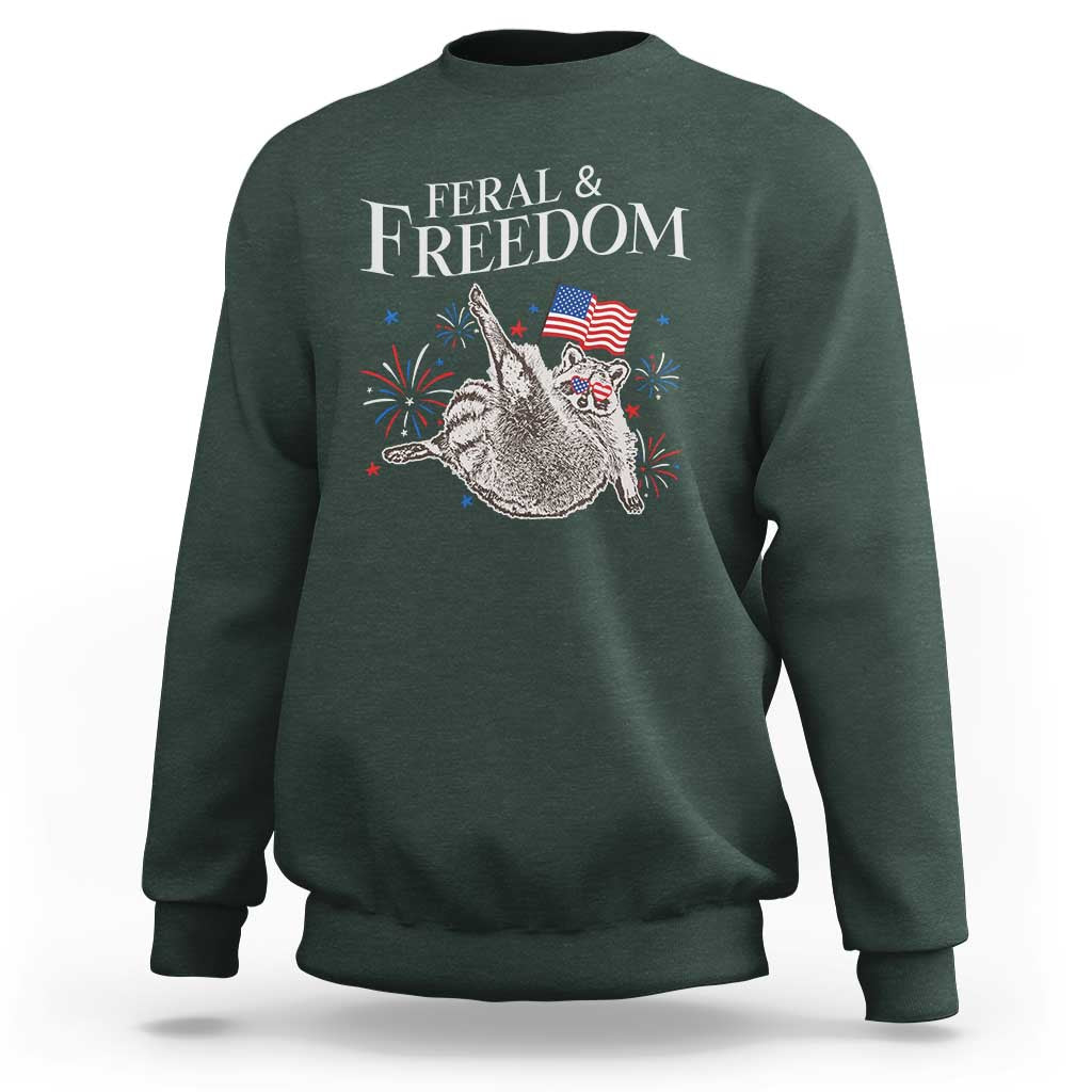 Funny Feral And Free Sweatshirt 4th of July Patriotic Raccoon With American Flag - Wonder Print Shop