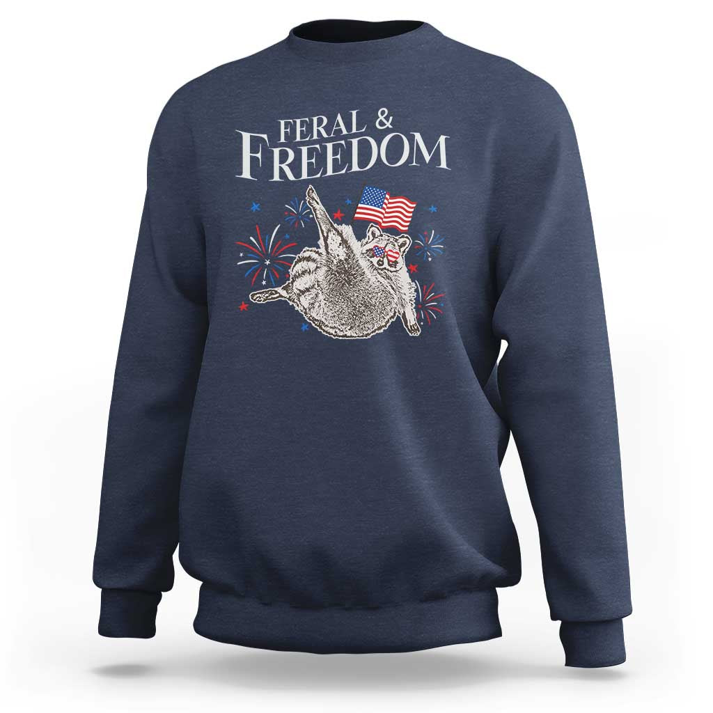 Funny Feral And Free Sweatshirt 4th of July Patriotic Raccoon With American Flag - Wonder Print Shop