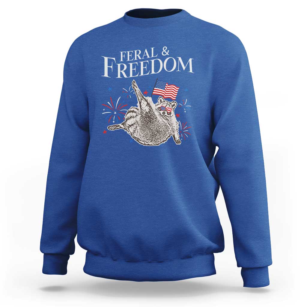 Funny Feral And Free Sweatshirt 4th of July Patriotic Raccoon With American Flag - Wonder Print Shop