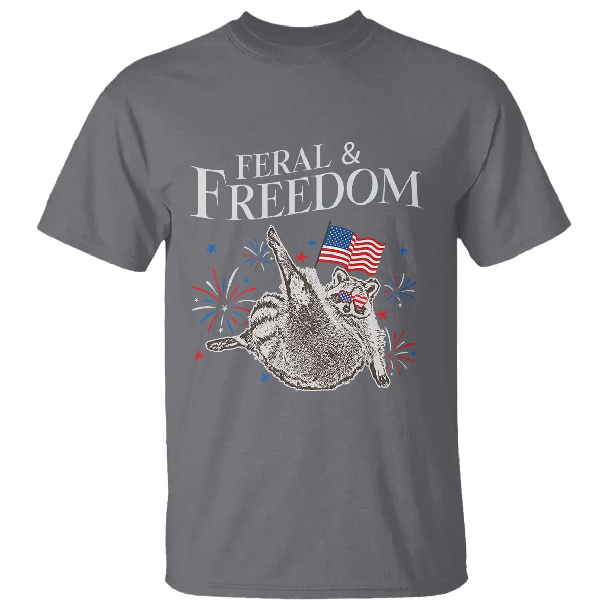 Funny Feral And Free T Shirt 4th of July Patriotic Raccoon With American Flag - Wonder Print Shop