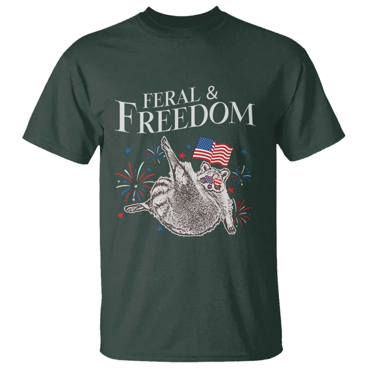 Funny Feral And Free T Shirt 4th of July Patriotic Raccoon With American Flag - Wonder Print Shop