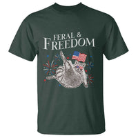 Funny Feral And Free T Shirt 4th of July Patriotic Raccoon With American Flag - Wonder Print Shop