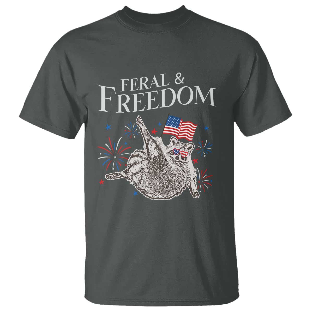 Funny Feral And Free T Shirt 4th of July Patriotic Raccoon With American Flag - Wonder Print Shop