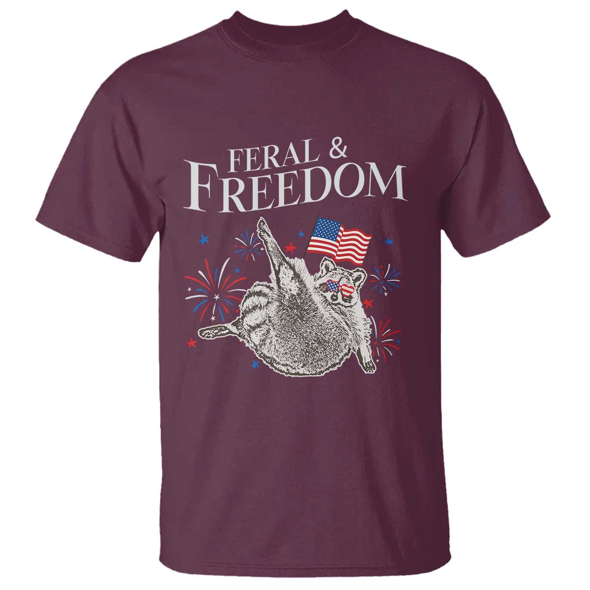 Funny Feral And Free T Shirt 4th of July Patriotic Raccoon With American Flag - Wonder Print Shop