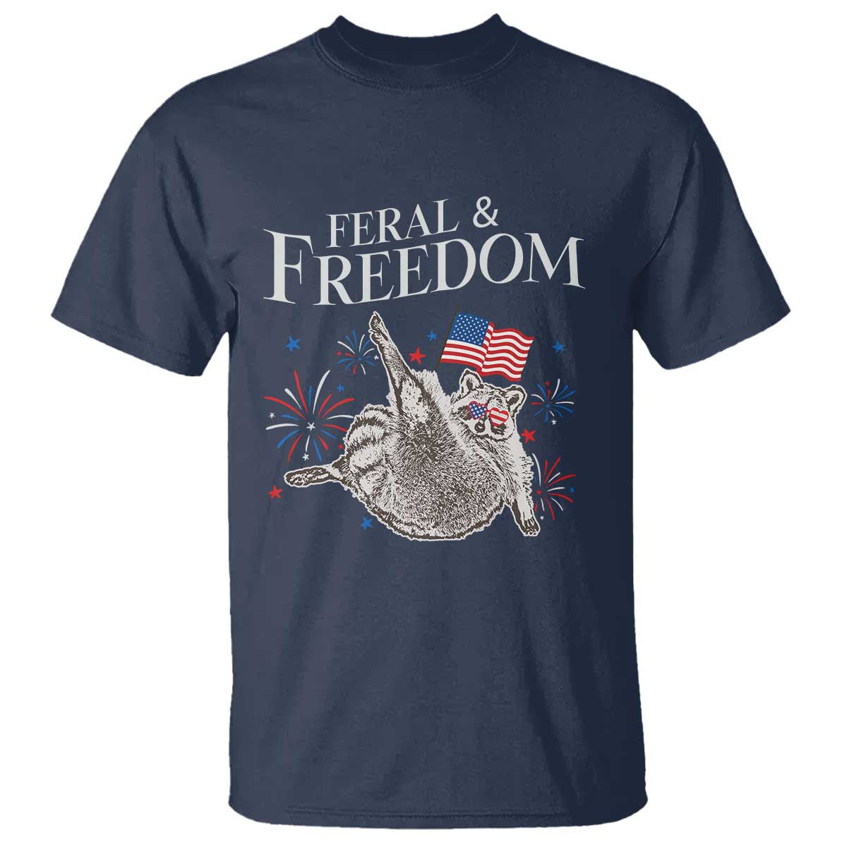 Funny Feral And Free T Shirt 4th of July Patriotic Raccoon With American Flag - Wonder Print Shop