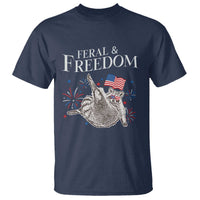 Funny Feral And Free T Shirt 4th of July Patriotic Raccoon With American Flag - Wonder Print Shop