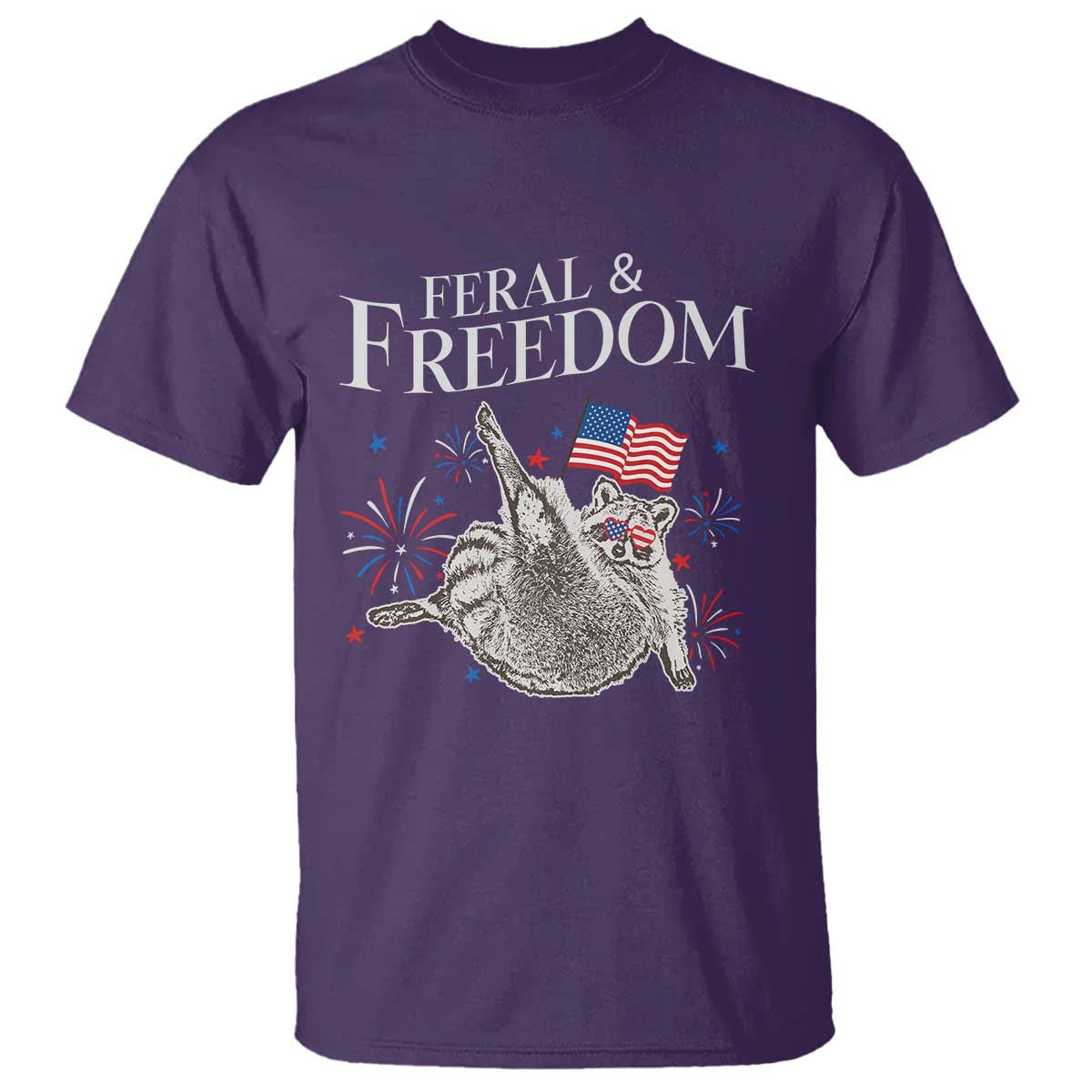 Funny Feral And Free T Shirt 4th of July Patriotic Raccoon With American Flag - Wonder Print Shop
