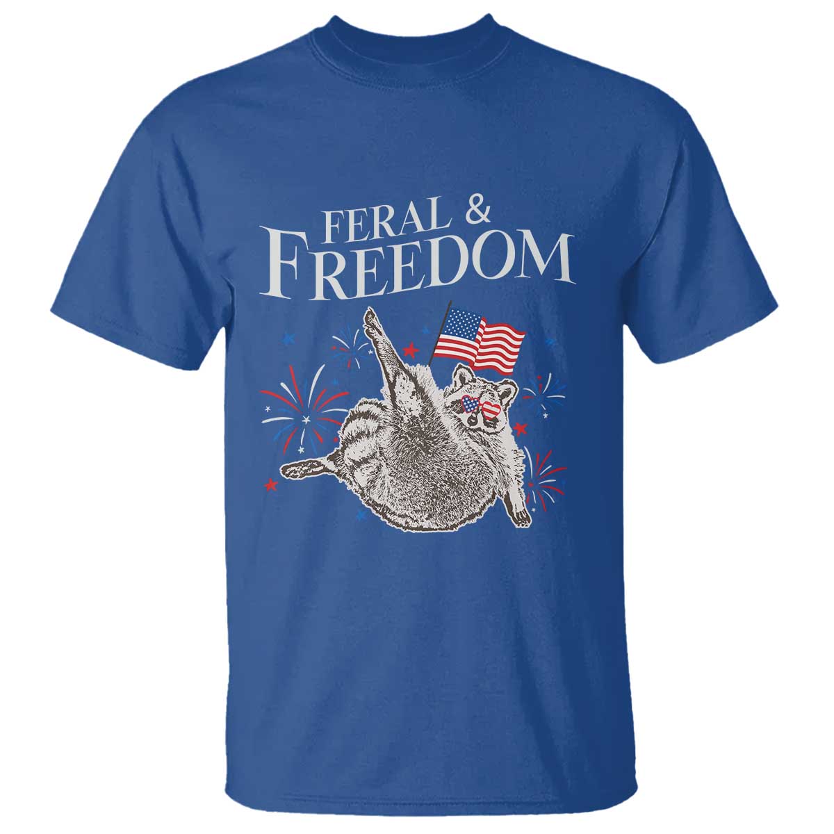 Funny Feral And Free T Shirt 4th of July Patriotic Raccoon With American Flag - Wonder Print Shop