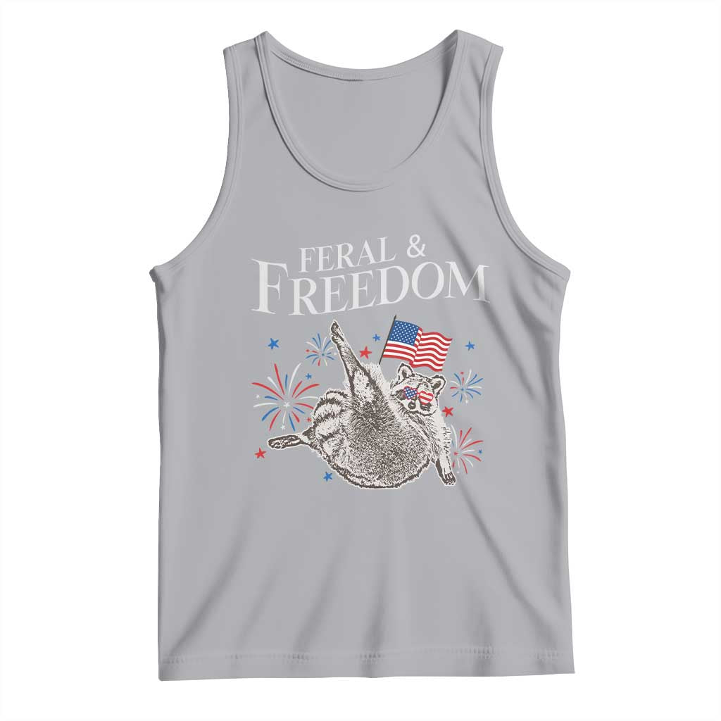 Funny Feral And Free Tank Top 4th of July Patriotic Raccoon With American Flag - Wonder Print Shop