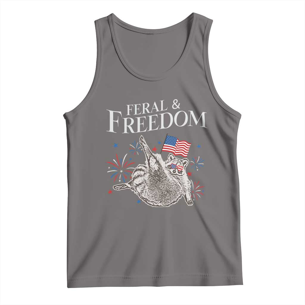 Funny Feral And Free Tank Top 4th of July Patriotic Raccoon With American Flag - Wonder Print Shop