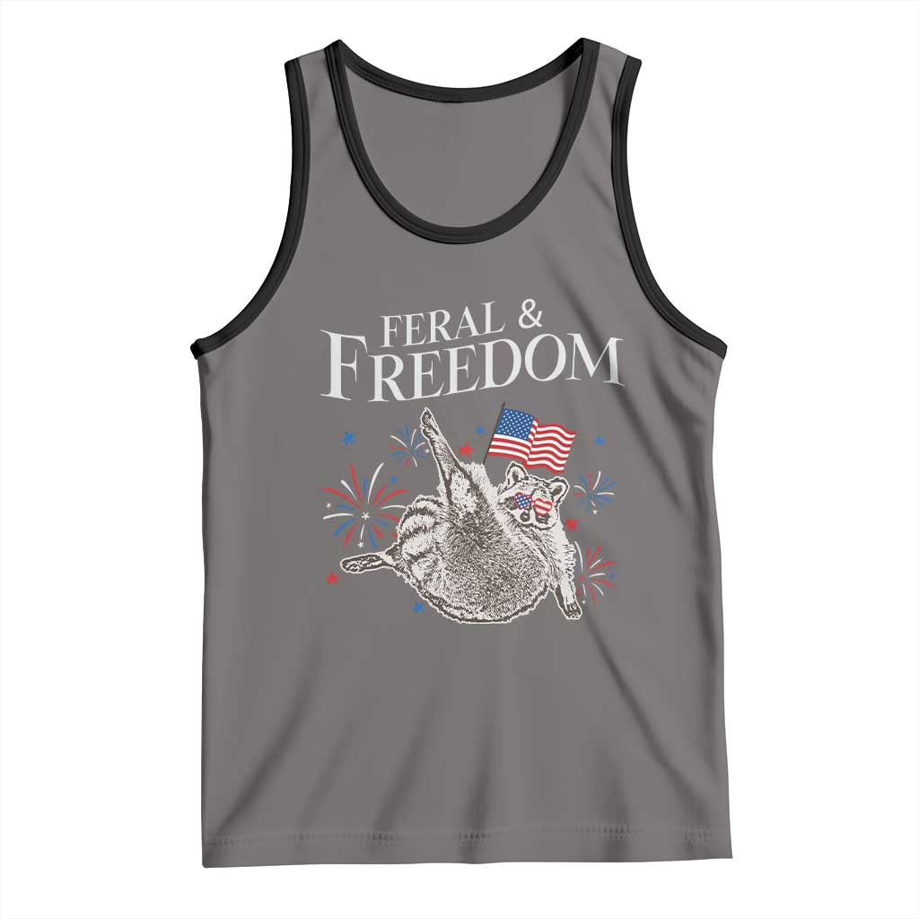 Funny Feral And Free Tank Top 4th of July Patriotic Raccoon With American Flag - Wonder Print Shop