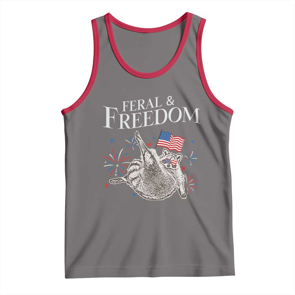 Funny Feral And Free Tank Top 4th of July Patriotic Raccoon With American Flag - Wonder Print Shop