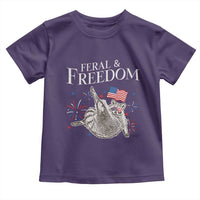 Funny Feral And Free Toddler T Shirt 4th of July Patriotic Raccoon With American Flag - Wonder Print Shop