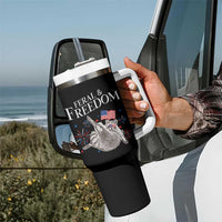 Funny Feral And Free Tumbler With Handle 4th of July Patriotic Raccoon With American Flag - Wonder Print Shop