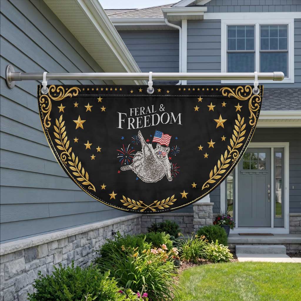 Funny Feral And Free Patriotic Fan Flag 4th of July Raccoon With American Flag
