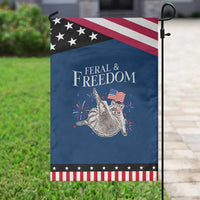 Funny Feral And Free Garden Flag 4th of July Patriotic Raccoon With American Flag