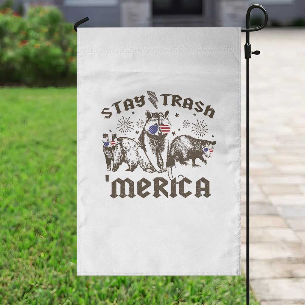 Funny Stay Trash Merica Garden Flag 4th Of July Racoon Opossum Badger - Wonder Print Shop