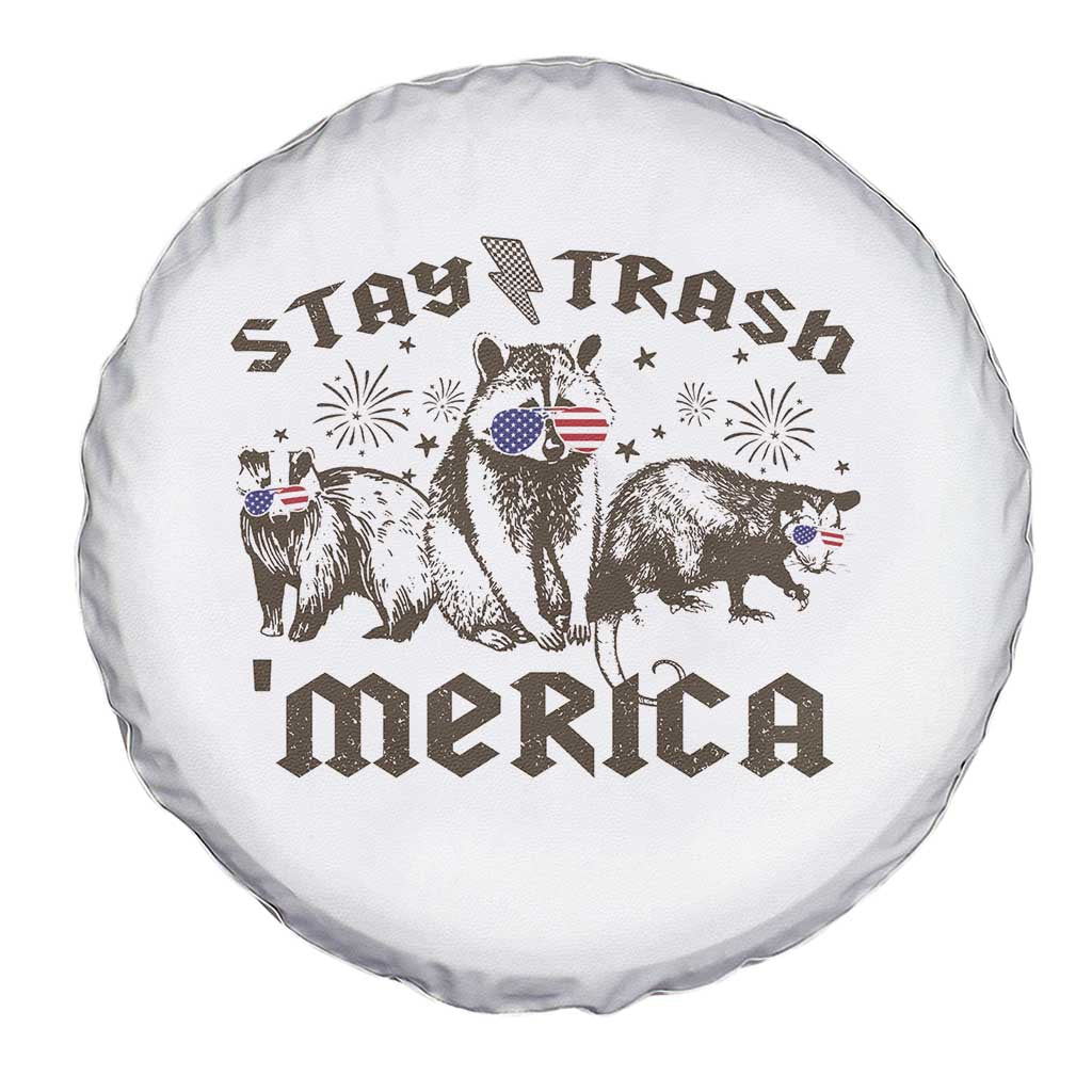 Funny Stay Trash Merica Spare Tire Cover 4th Of July Racoon Opossum Badger - Wonder Print Shop