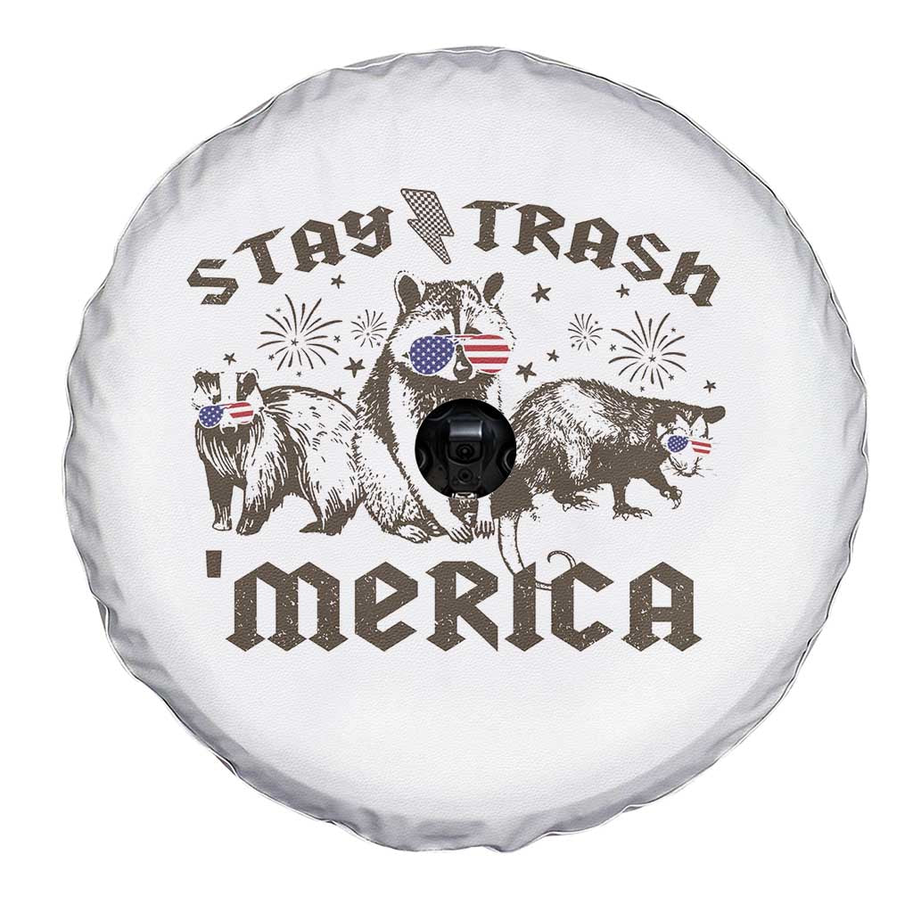 Funny Stay Trash Merica Spare Tire Cover 4th Of July Racoon Opossum Badger - Wonder Print Shop