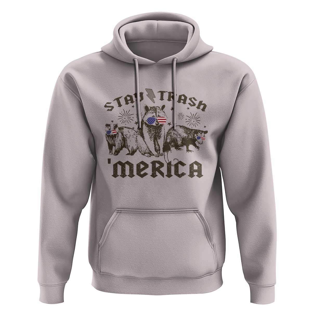 Funny Stay Trash Merica Hoodie 4th Of July Racoon Opossum Badger - Wonder Print Shop