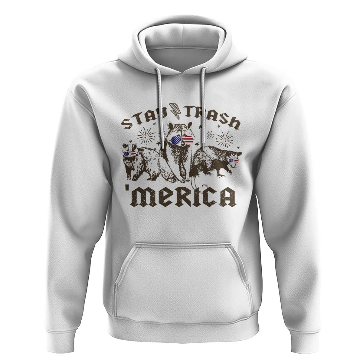 Funny Stay Trash Merica Hoodie 4th Of July Racoon Opossum Badger - Wonder Print Shop