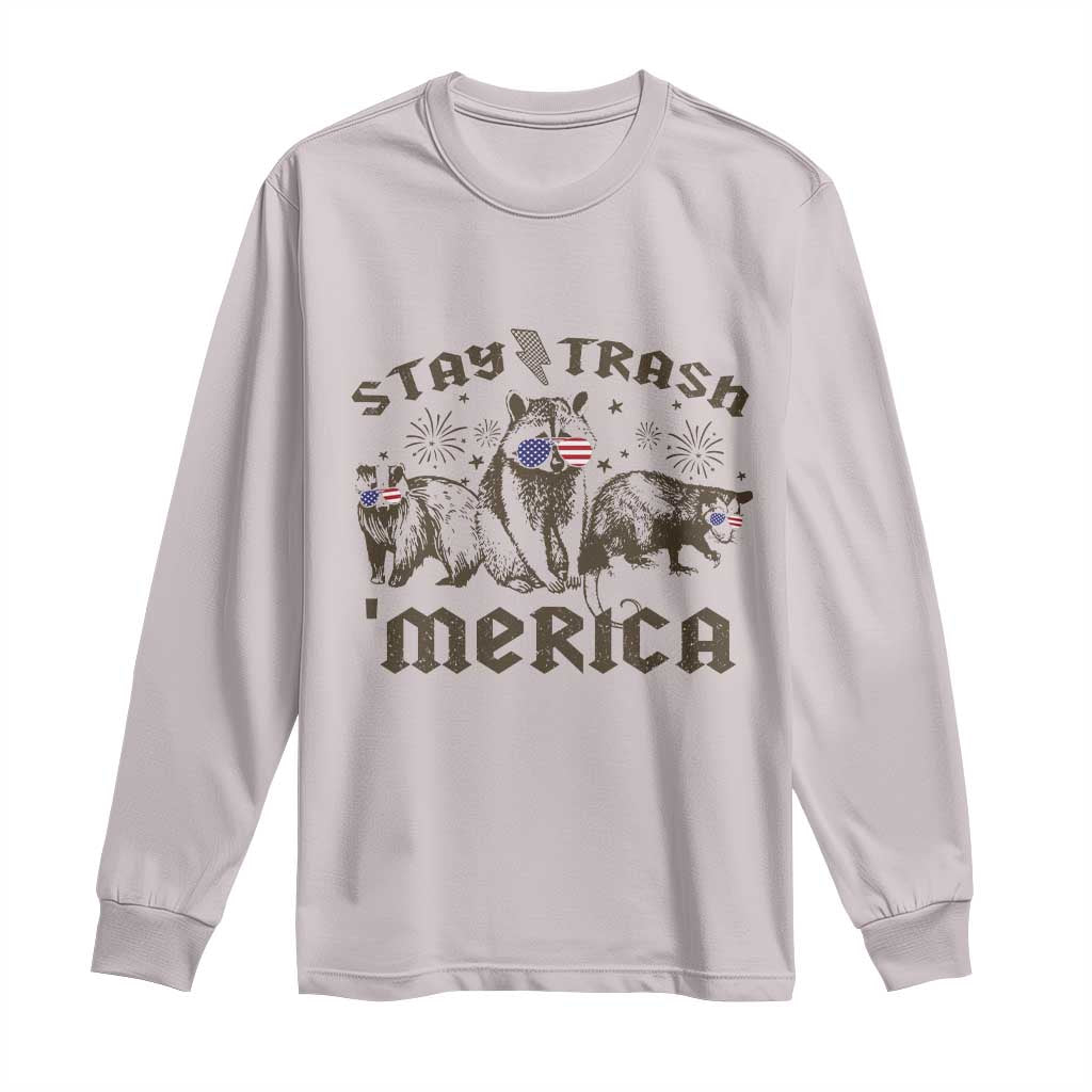 Funny Stay Trash Merica Long Sleeve Shirt 4th Of July Racoon Opossum Badger - Wonder Print Shop