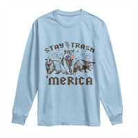 Funny Stay Trash Merica Long Sleeve Shirt 4th Of July Racoon Opossum Badger - Wonder Print Shop