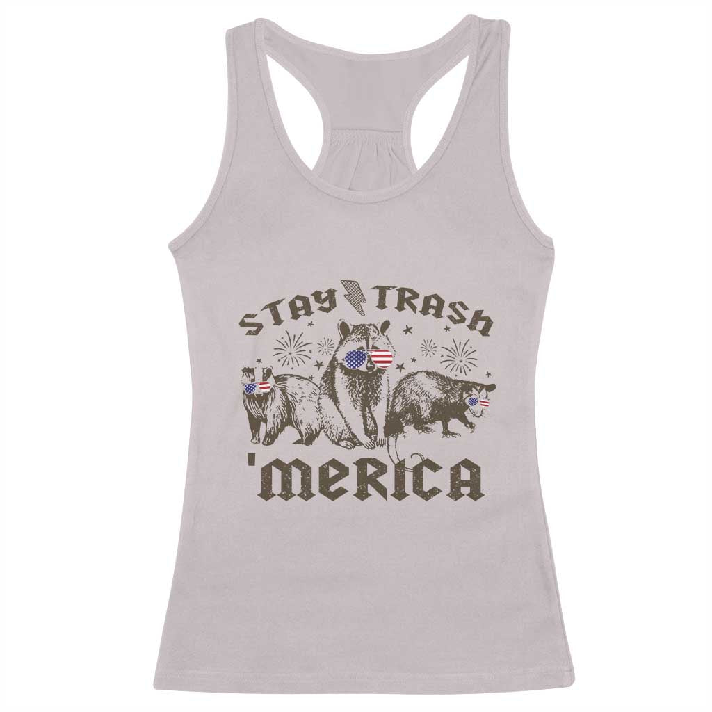 Funny Stay Trash Merica Racerback Tank Top 4th Of July Racoon Opossum Badger - Wonder Print Shop