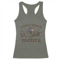 Funny Stay Trash Merica Racerback Tank Top 4th Of July Racoon Opossum Badger - Wonder Print Shop