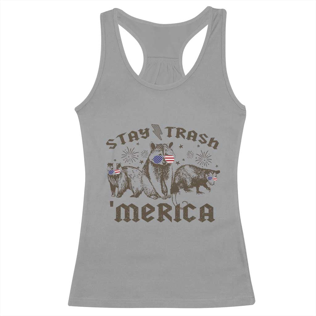 Funny Stay Trash Merica Racerback Tank Top 4th Of July Racoon Opossum Badger - Wonder Print Shop