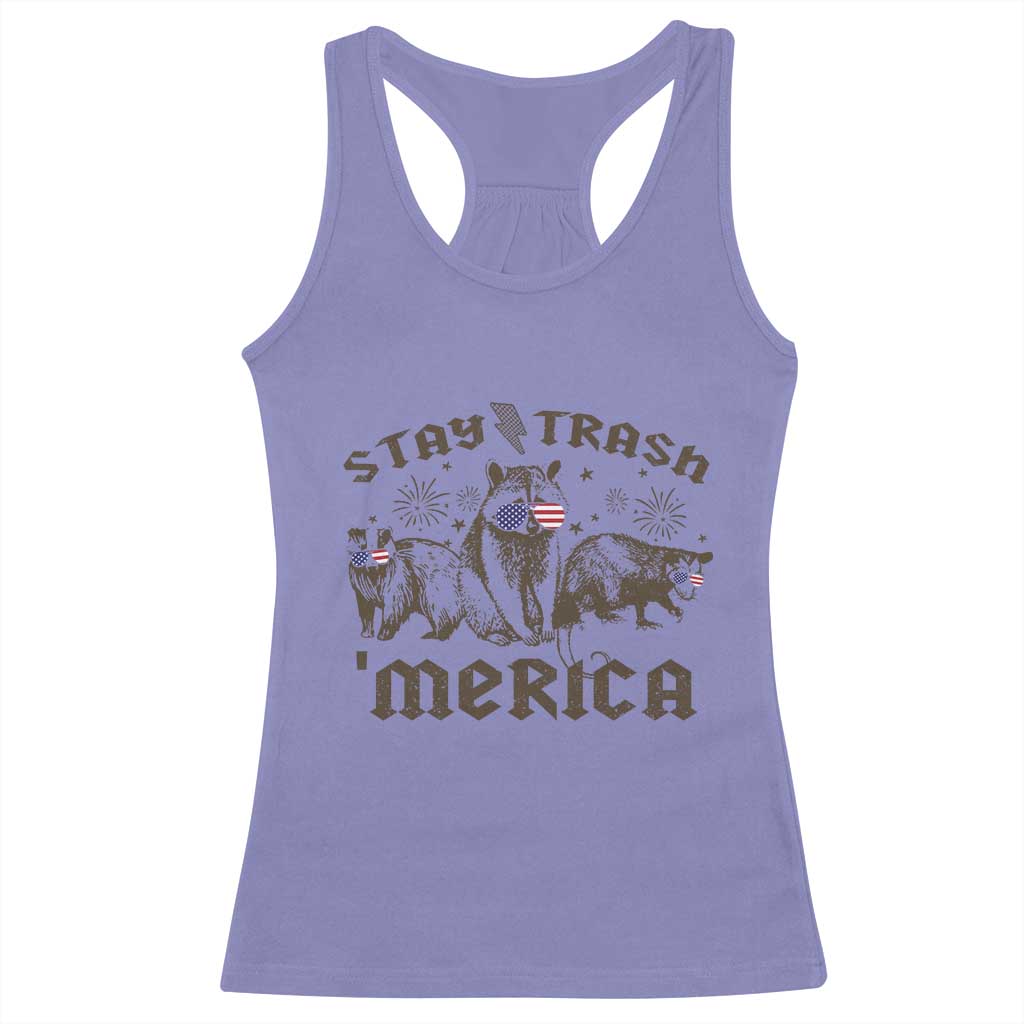 Funny Stay Trash Merica Racerback Tank Top 4th Of July Racoon Opossum Badger - Wonder Print Shop