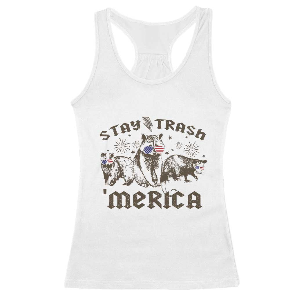 Funny Stay Trash Merica Racerback Tank Top 4th Of July Racoon Opossum Badger - Wonder Print Shop