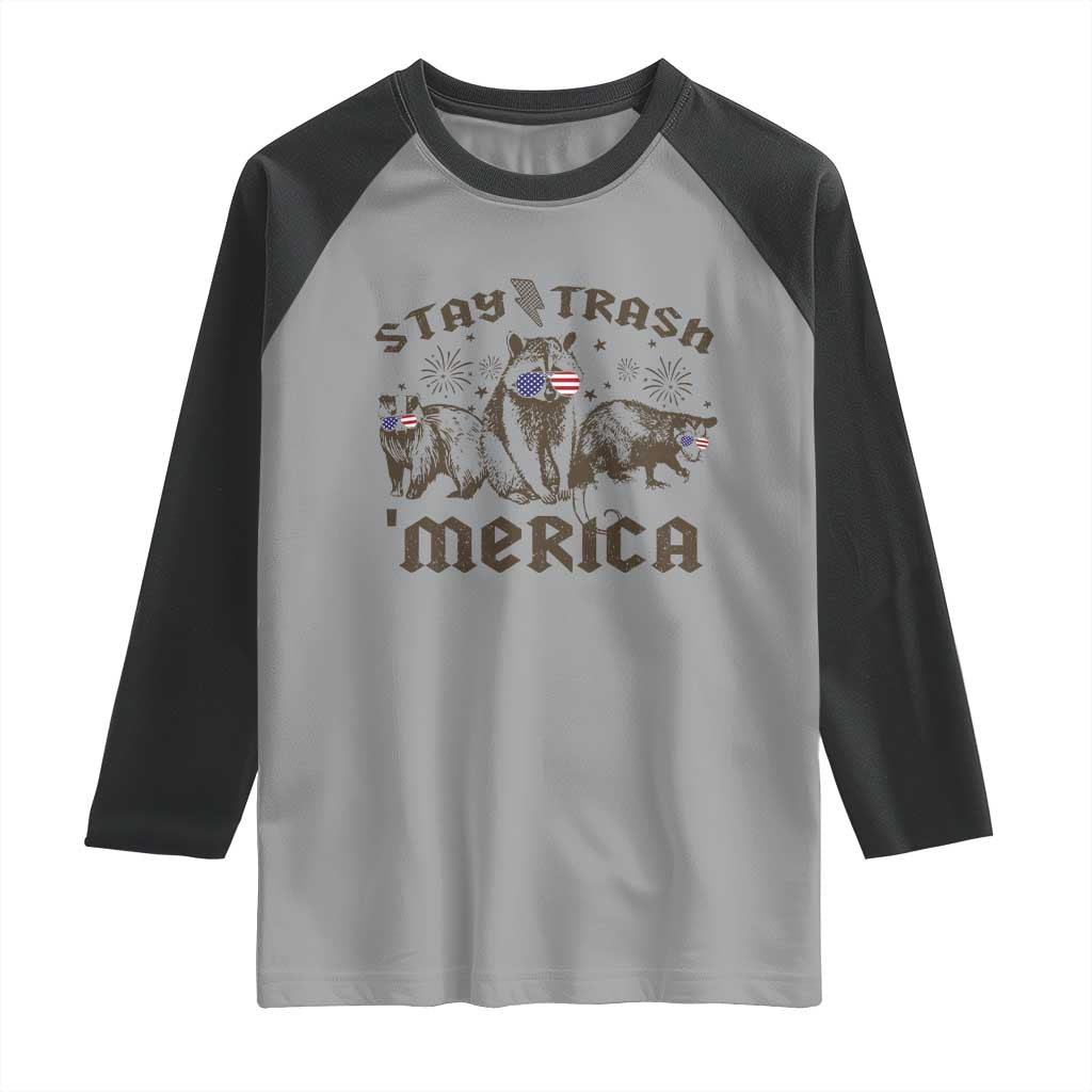 Funny Stay Trash Merica Raglan Shirt 4th Of July Racoon Opossum Badger - Wonder Print Shop