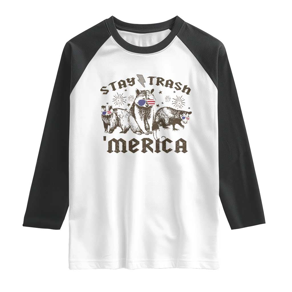 Funny Stay Trash Merica Raglan Shirt 4th Of July Racoon Opossum Badger - Wonder Print Shop