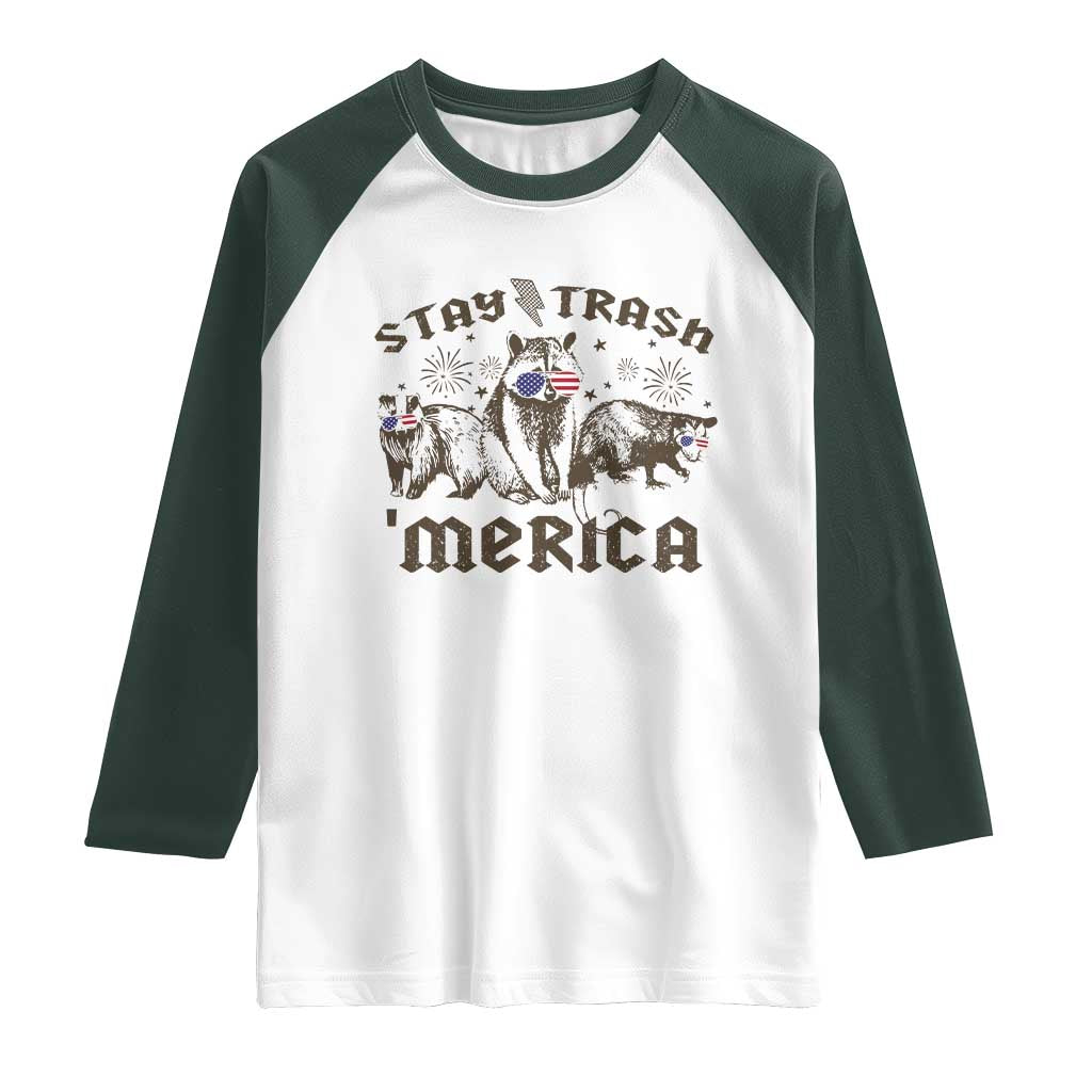 Funny Stay Trash Merica Raglan Shirt 4th Of July Racoon Opossum Badger - Wonder Print Shop