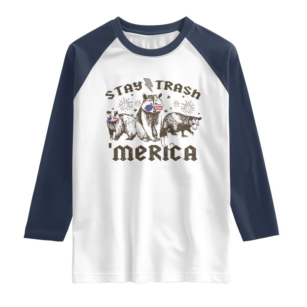 Funny Stay Trash Merica Raglan Shirt 4th Of July Racoon Opossum Badger - Wonder Print Shop