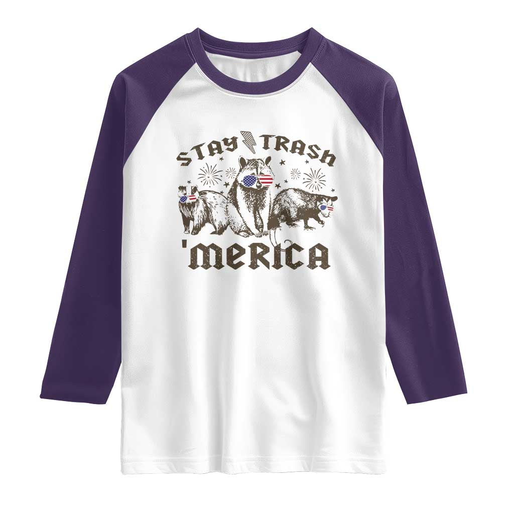 Funny Stay Trash Merica Raglan Shirt 4th Of July Racoon Opossum Badger - Wonder Print Shop