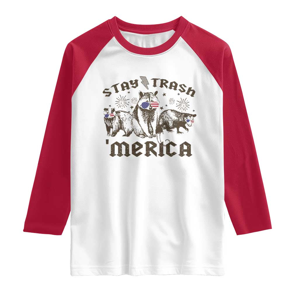 Funny Stay Trash Merica Raglan Shirt 4th Of July Racoon Opossum Badger - Wonder Print Shop