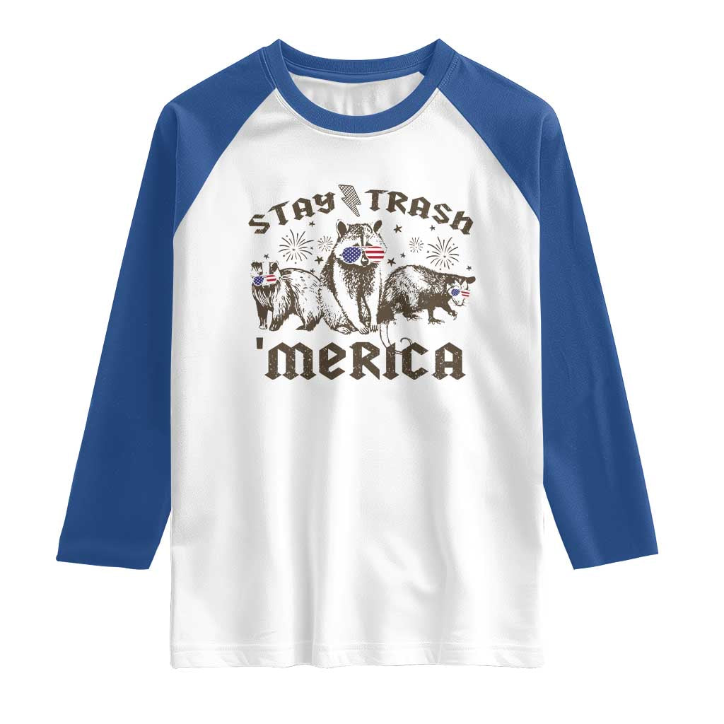 Funny Stay Trash Merica Raglan Shirt 4th Of July Racoon Opossum Badger - Wonder Print Shop